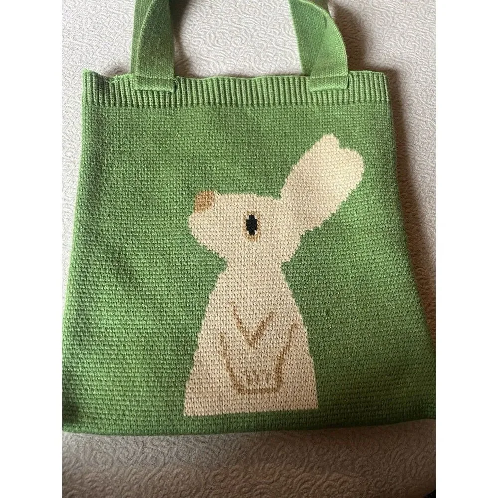 Bunny Rabbit tote bag knitted shoulder bag shopping bag purse Design both sides